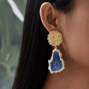 Textured Gold with Gem look Drop Earrings